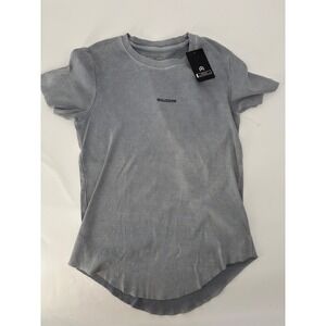 Rawgear Mens Ribbed Short Sleeve T-Shirt Blue Gray Curved Hem Small NWT